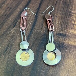 Funky Retro Tri-Color Dangle Earrings